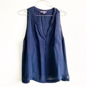 VINCE sleeveless silk blouse top navy blue Small shirt deep v-neck sleeveless